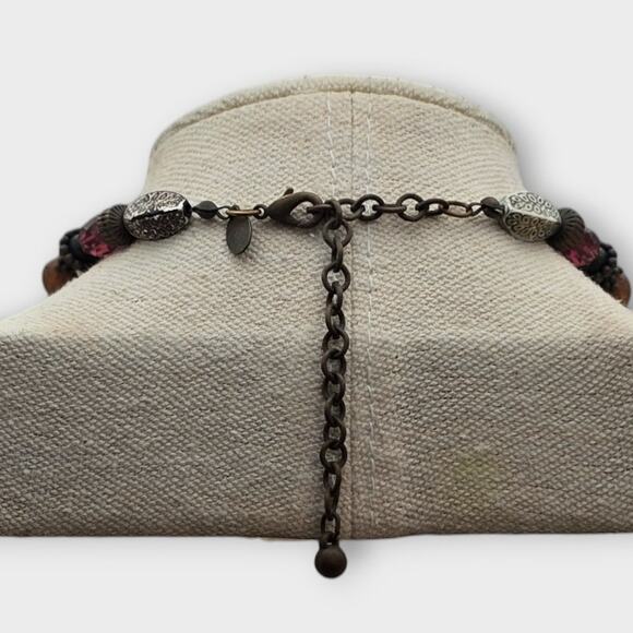 Chico’s Boho Beaded Statement Necklace with Round Pendant Purple Gem - Picture 8 of 8